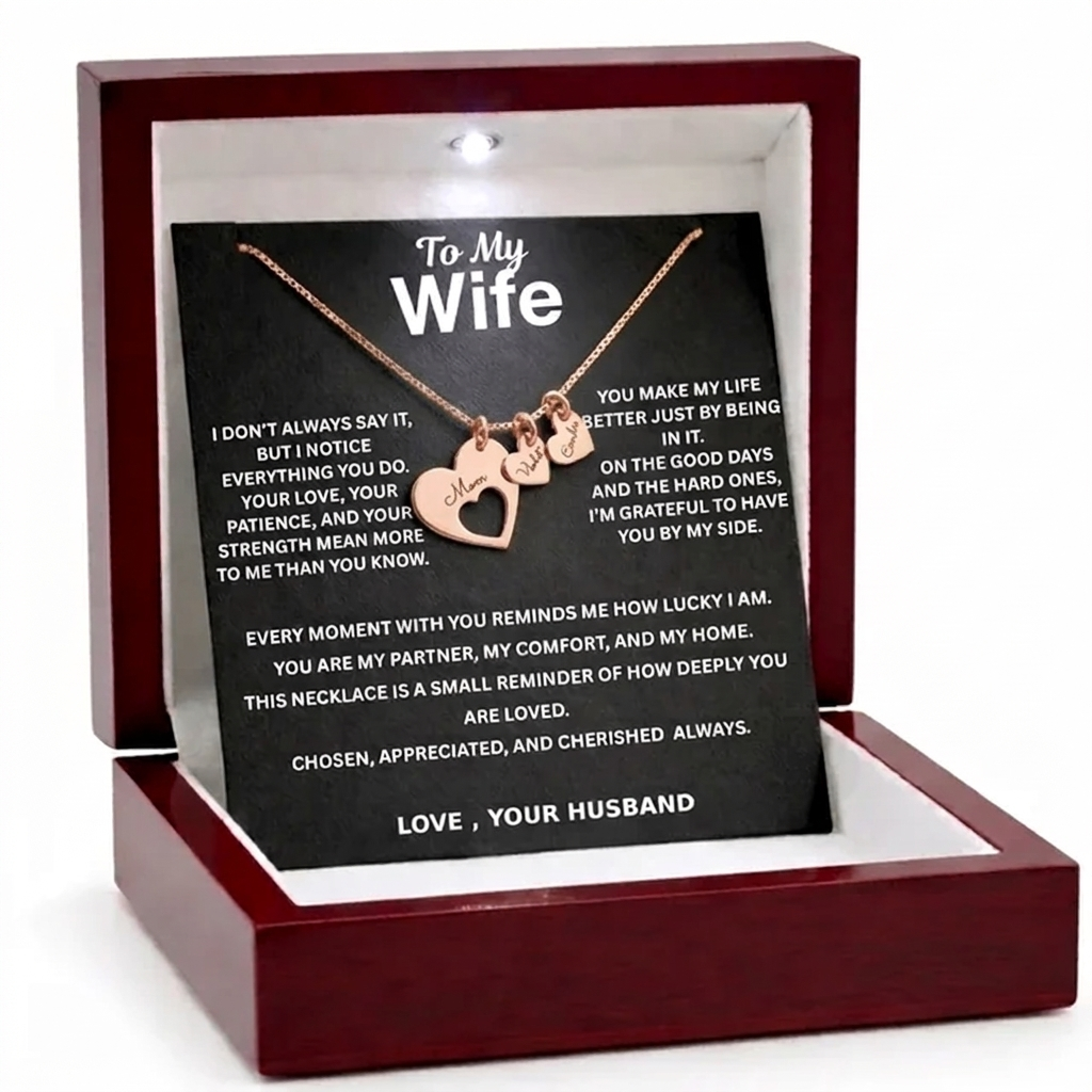 To My Wife – All My Loves Personalised Family Heart Necklace