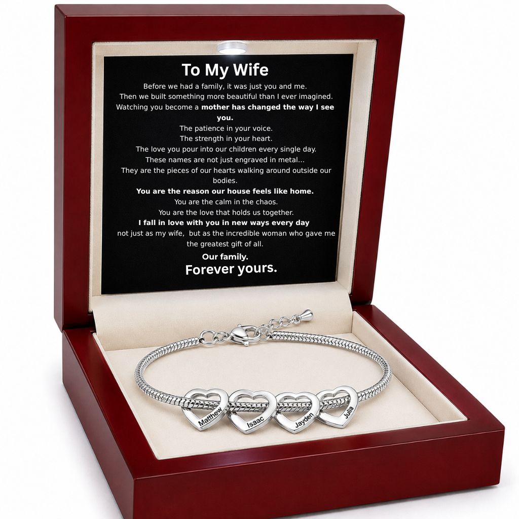 To My Wife – All My Loves Personalised Heart Bracelet (Engraved Names)