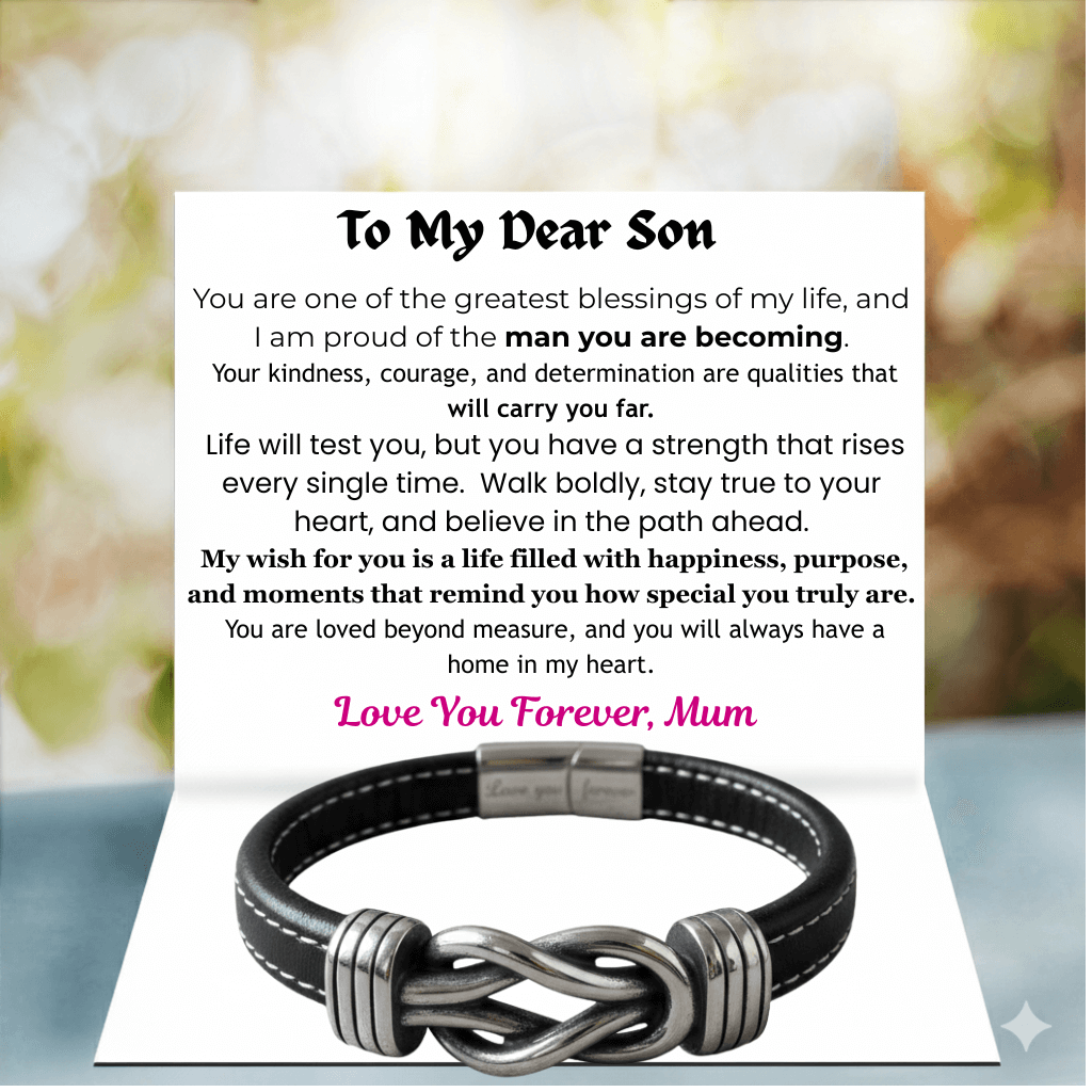 Mother and Son – Bold Steps Infinity Bracelet Engraved Love You Forever - Vintage Finish