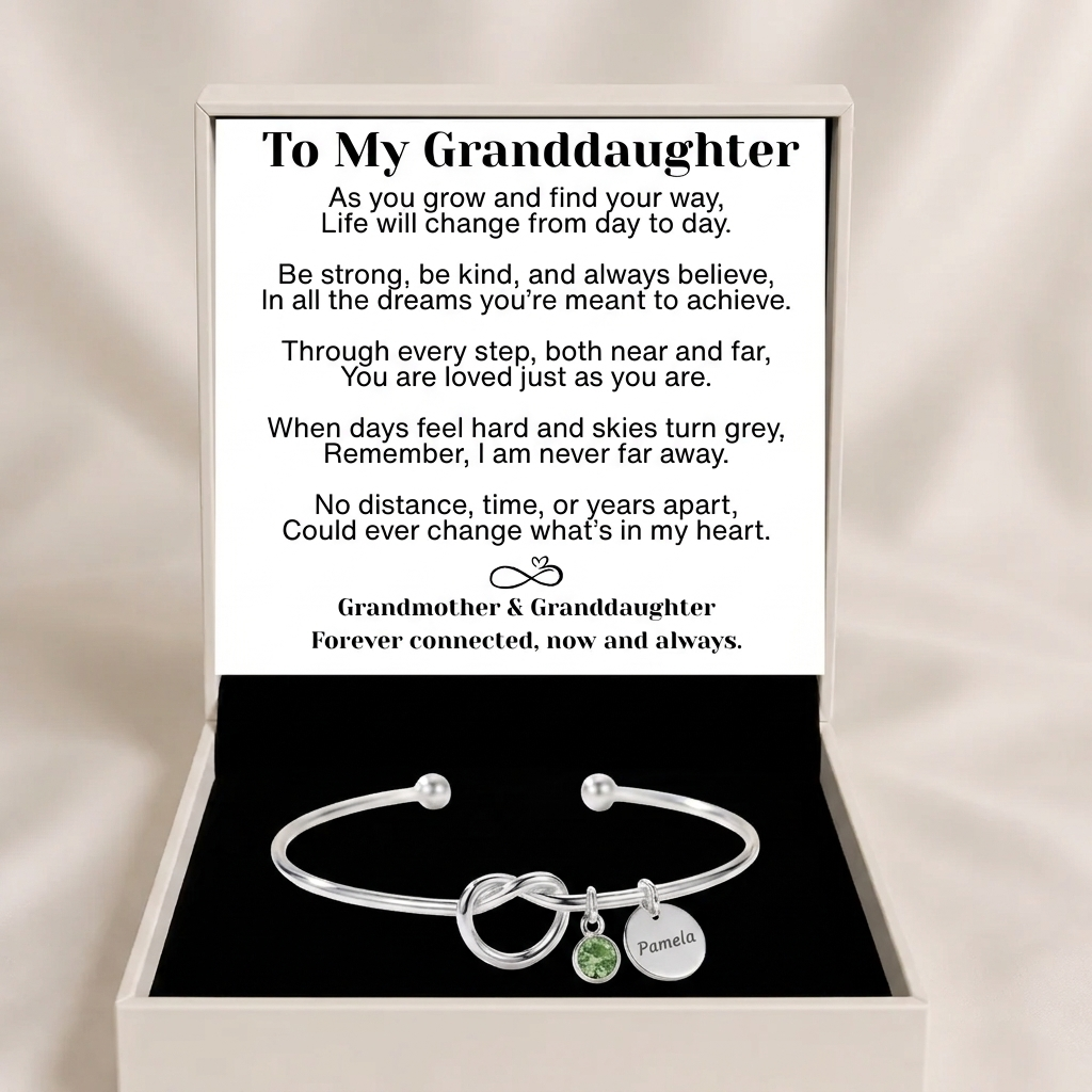 To My Granddaughter - Personalised Initial & Birthstone Infinity Cuff Bracelet