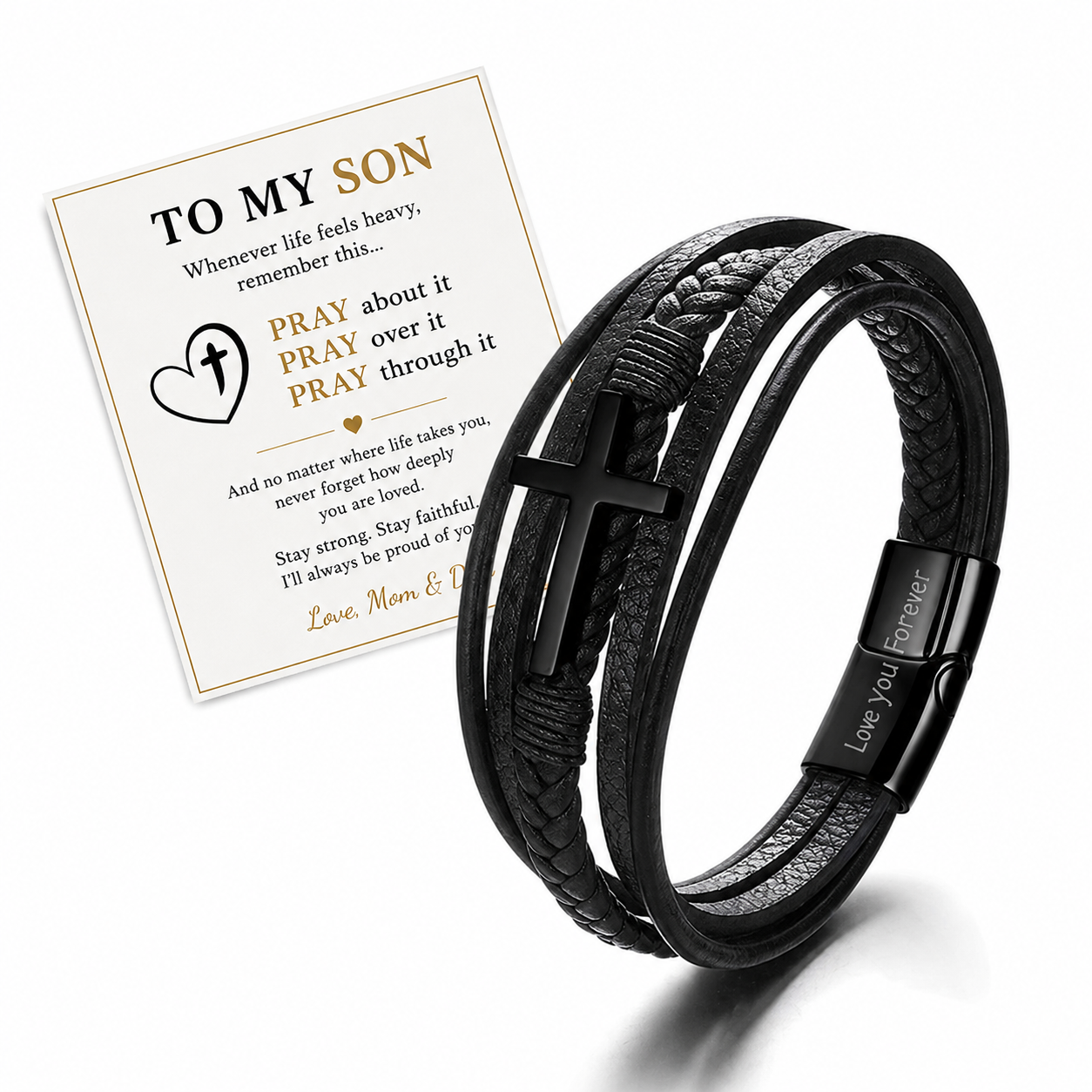 Cross Leather Bracelet - Meaningful Engraving