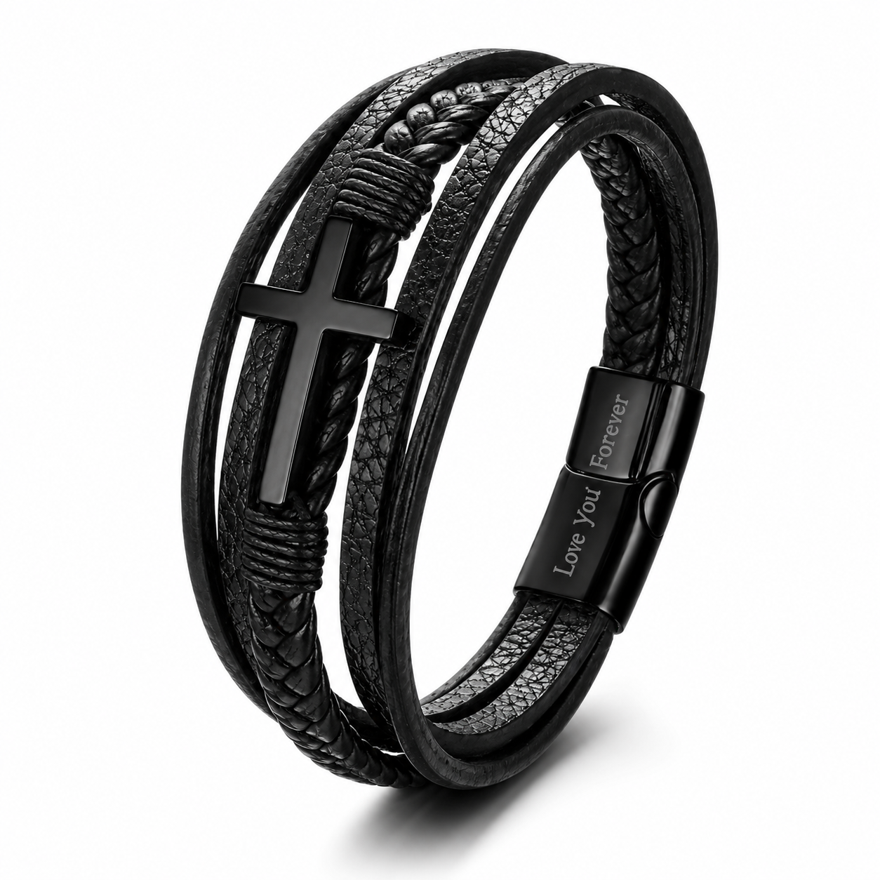 To My Grandson - Cross Leather Bracelet - Love You Forever Engraving