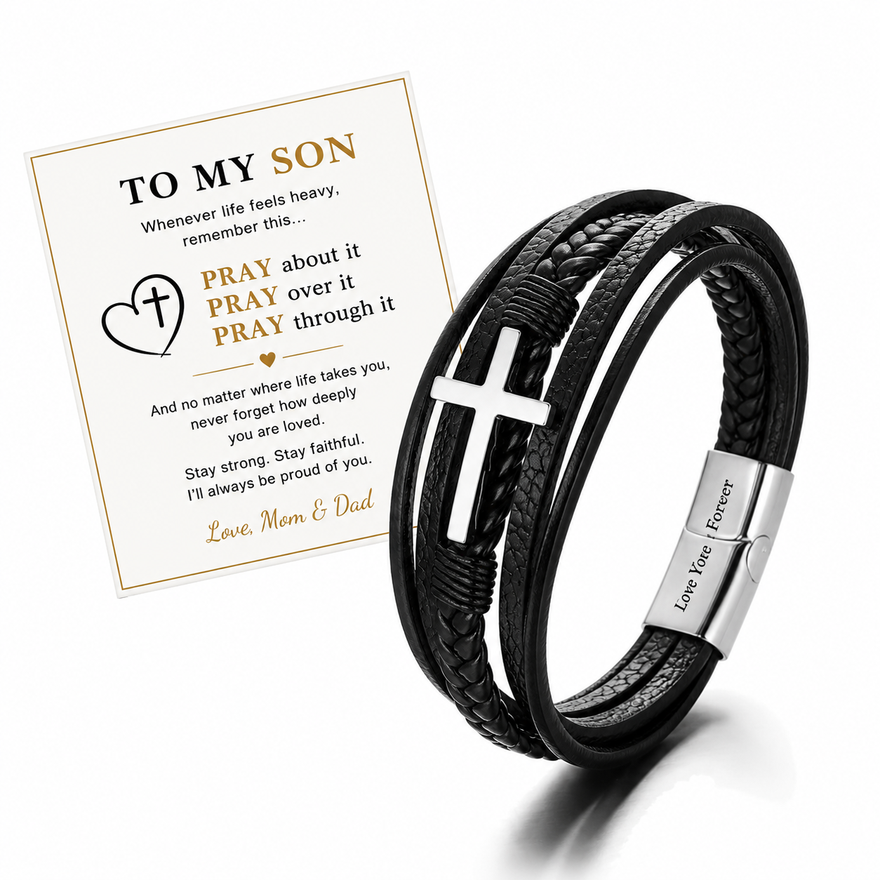 Cross Leather Bracelet - Meaningful Engraving