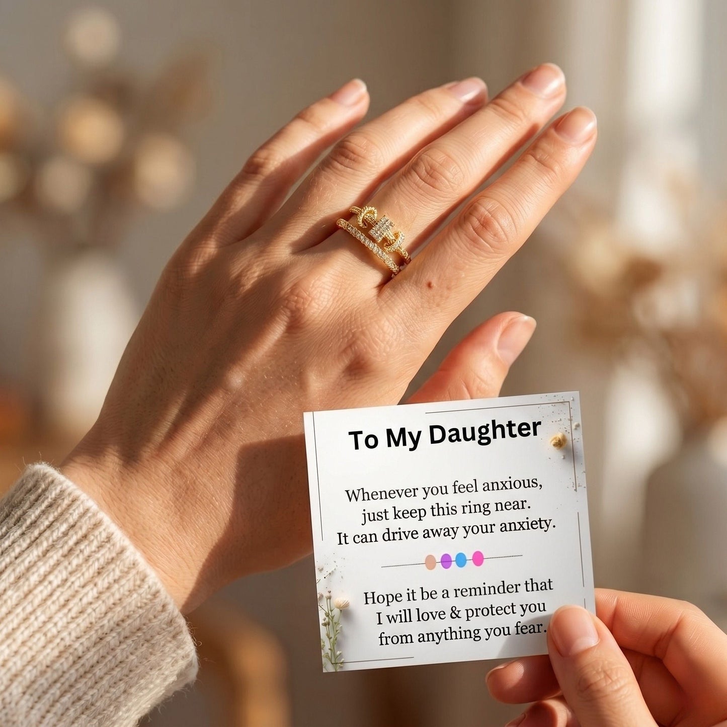 To My Daughter - Fidget Adjustable Knot Ring - S925 Sterling Silver  With Message Card
