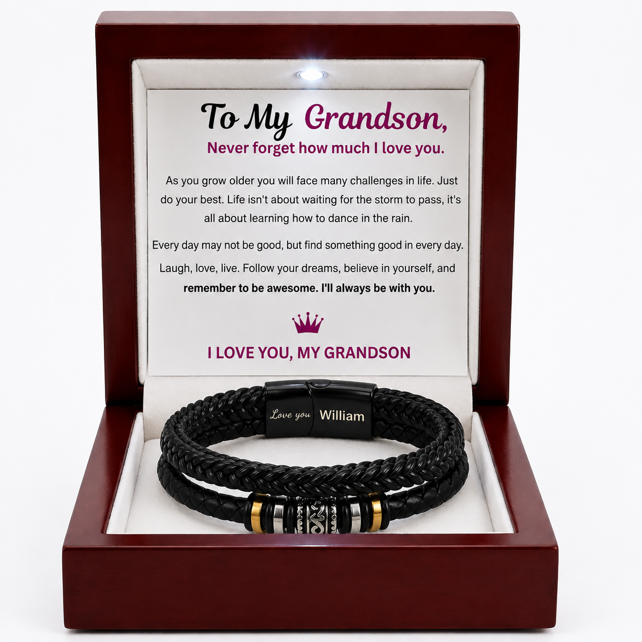 For Grandson  - I Will Always Be With You - Personalized Double Row Bracelet
