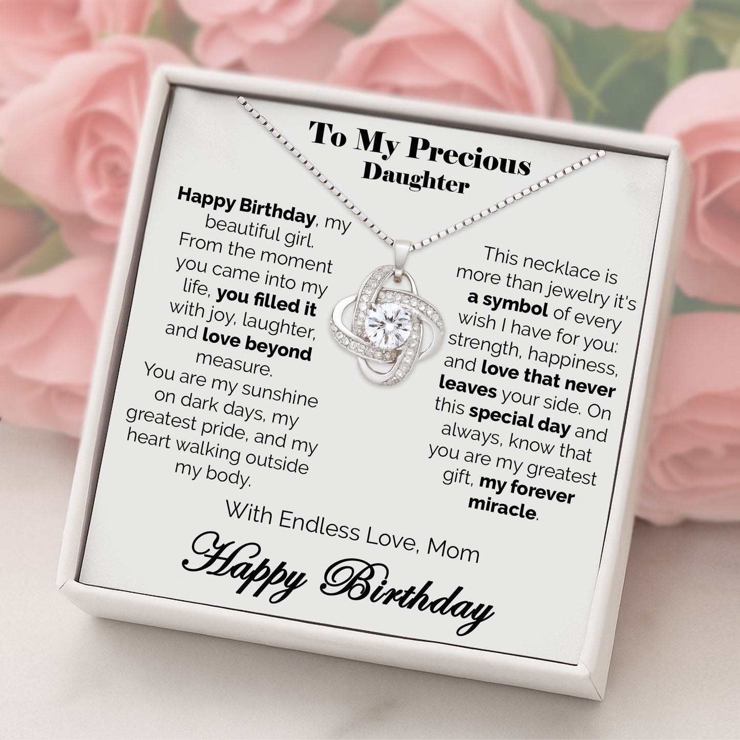 Happy Birthday Dear Daughter Eternal Knot Necklace - Tied to my heart