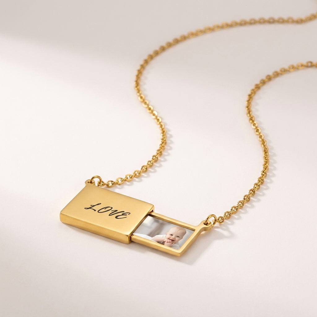 Personalised Hidden Photo Necklace -  Engraved Keepsake