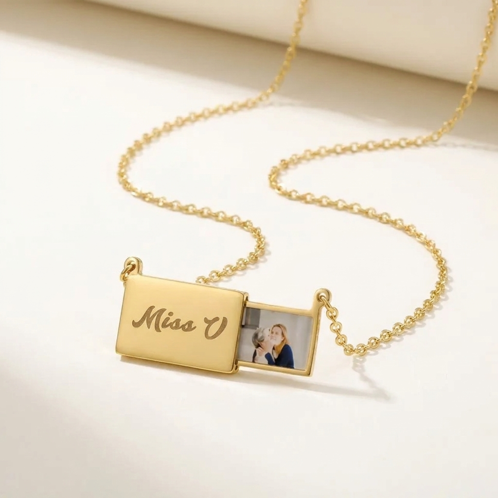 Personalised Hidden Photo Necklace -  Engraved Keepsake