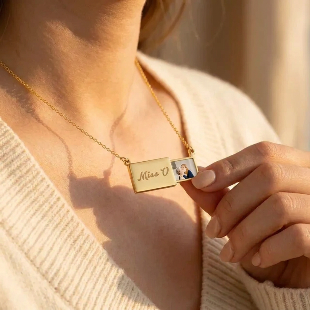 Personalised Hidden Photo Necklace -  Engraved Keepsake