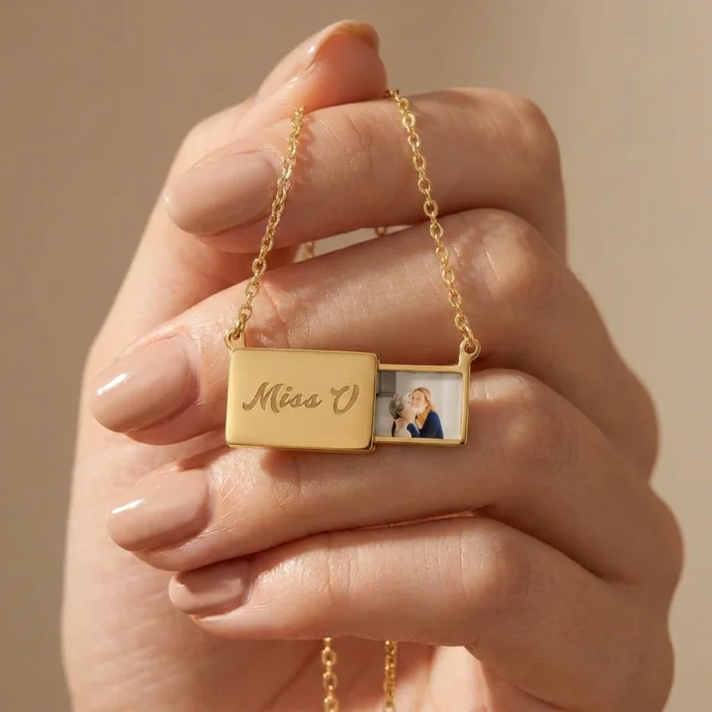 Personalised Hidden Photo Necklace -  Engraved Keepsake