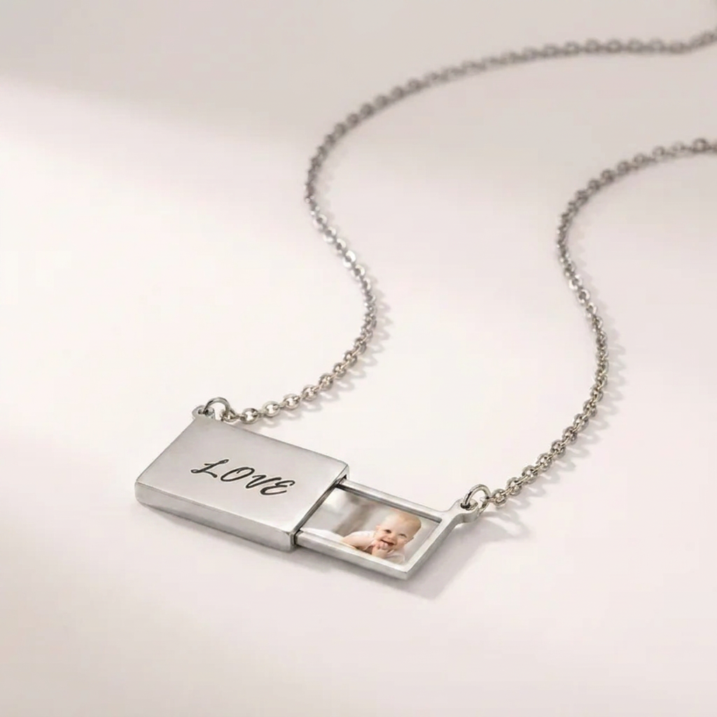 Personalised Hidden Photo Necklace -  Engraved Keepsake