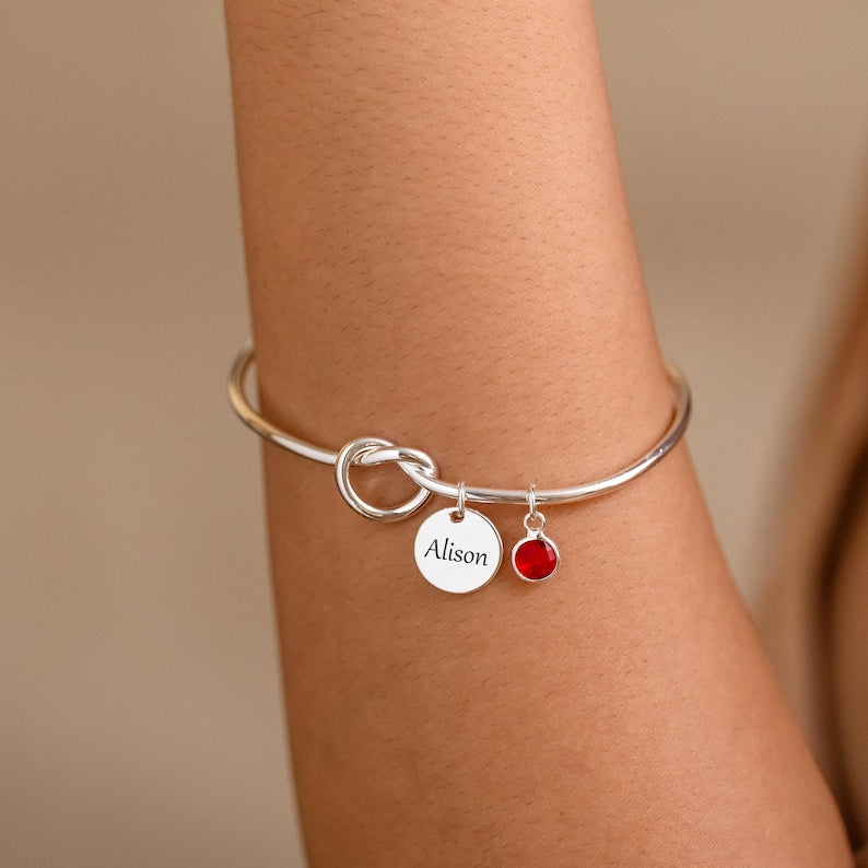 To My Granddaughter - Personalised Initial & Birthstone Infinity Cuff Bracelet