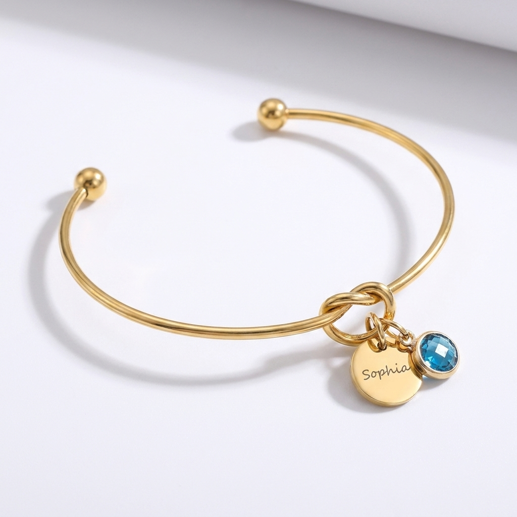 To My Daughter - Personalised Initial & Birthstone Infinity Cuff Bracelet