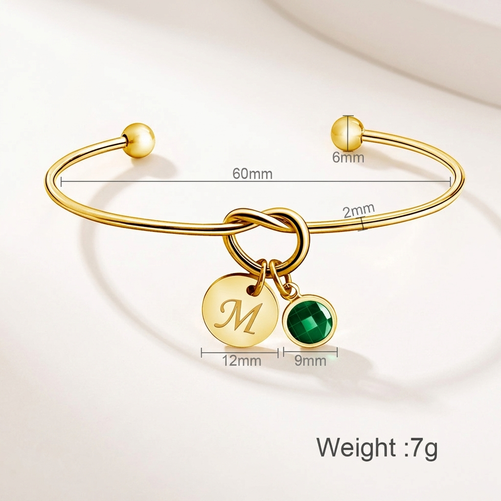 To My Granddaughter - Personalised Initial & Birthstone Infinity Cuff Bracelet