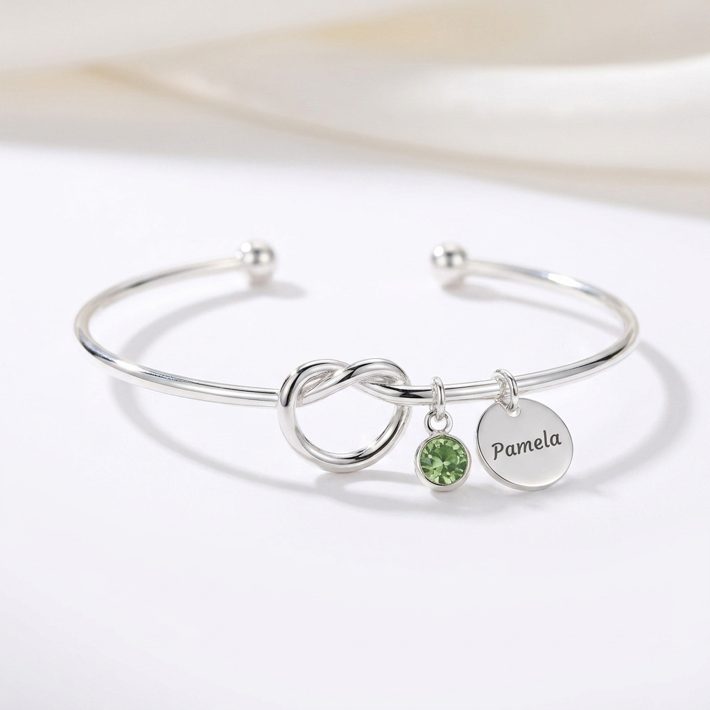 To My Granddaughter - Personalised Initial & Birthstone Infinity Cuff Bracelet