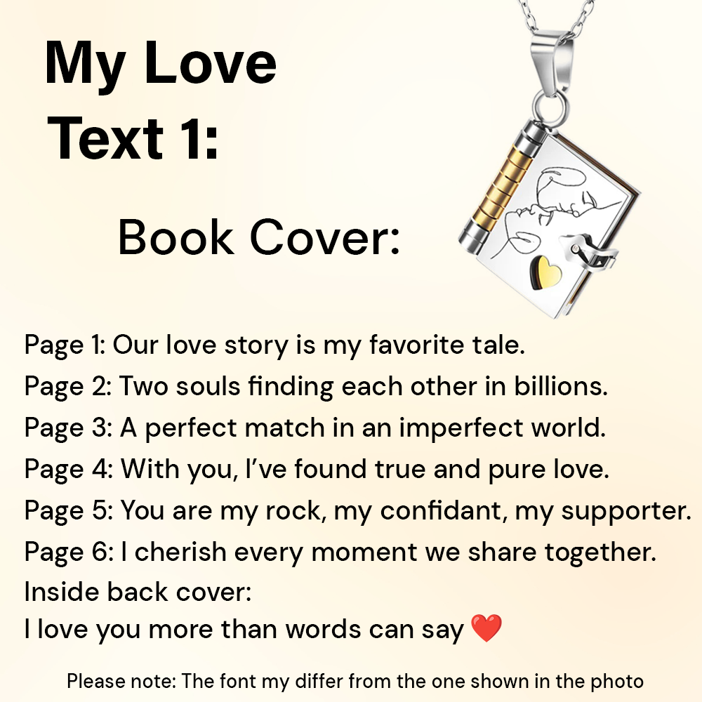 Engraved My Love Book Necklace - A Timeless Romantic Gift for Your Loved One