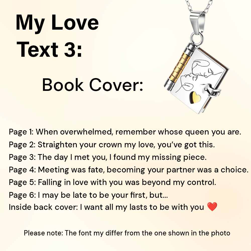 Engraved My Love Book Necklace - A Timeless Romantic Gift for Your Loved One