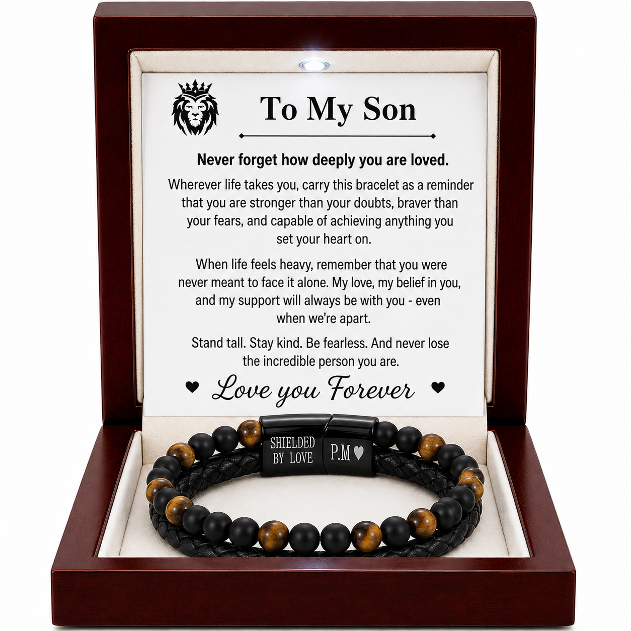 To My son Engraved Tiger Eye  Bracelet