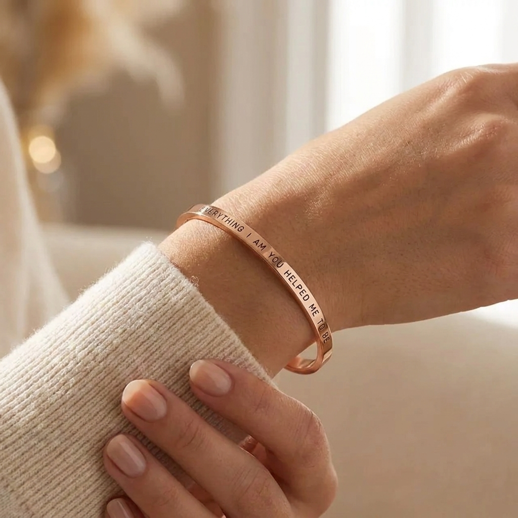 To Mum - Everything I Am, You Helped Me To Be Engraved Cuff Bracelet