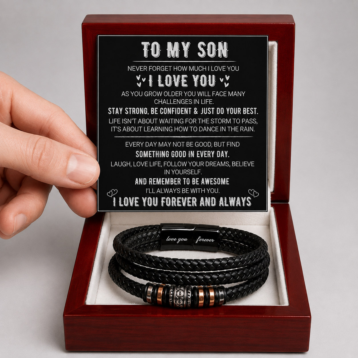 To My Son - Strength & Love Leather Bracelet