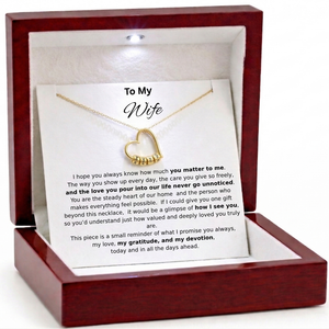 To My Wife – Engraved Heart Beads Charm Necklace