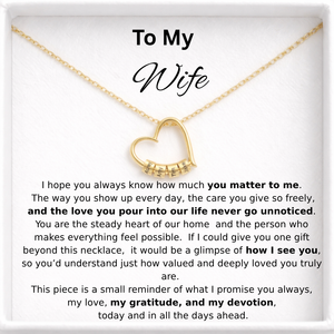 To My Wife – Engraved Heart Beads Charm Necklace
