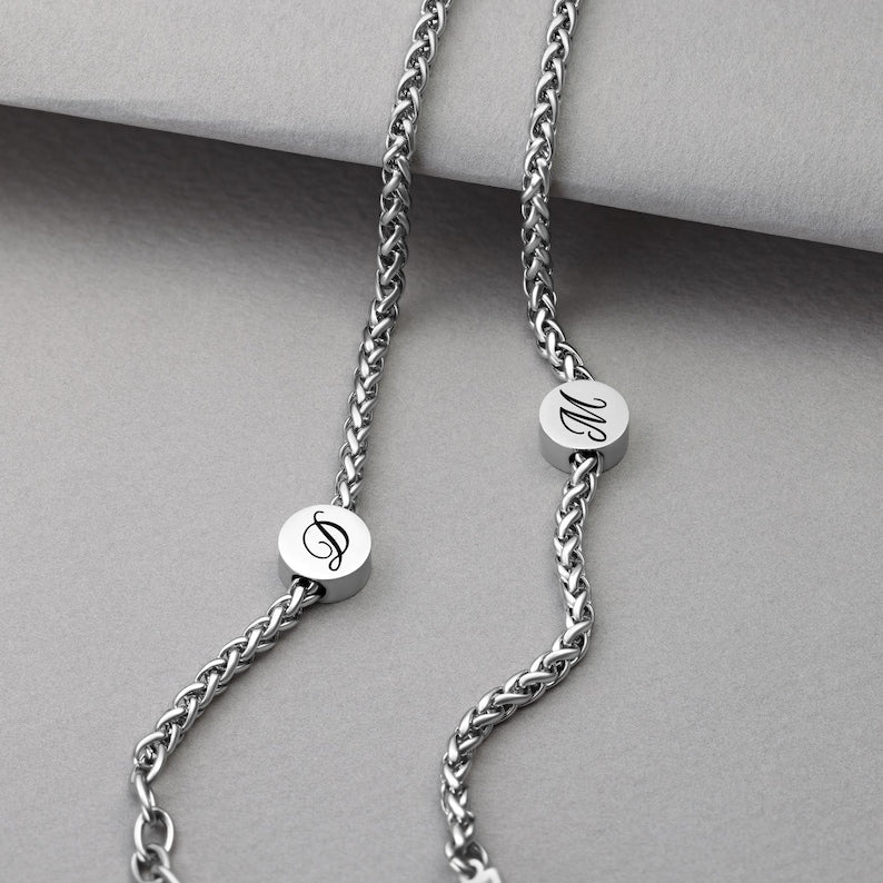 Forever Connected - Engraved Initial Stainless Steel Couple Bracelet Set
