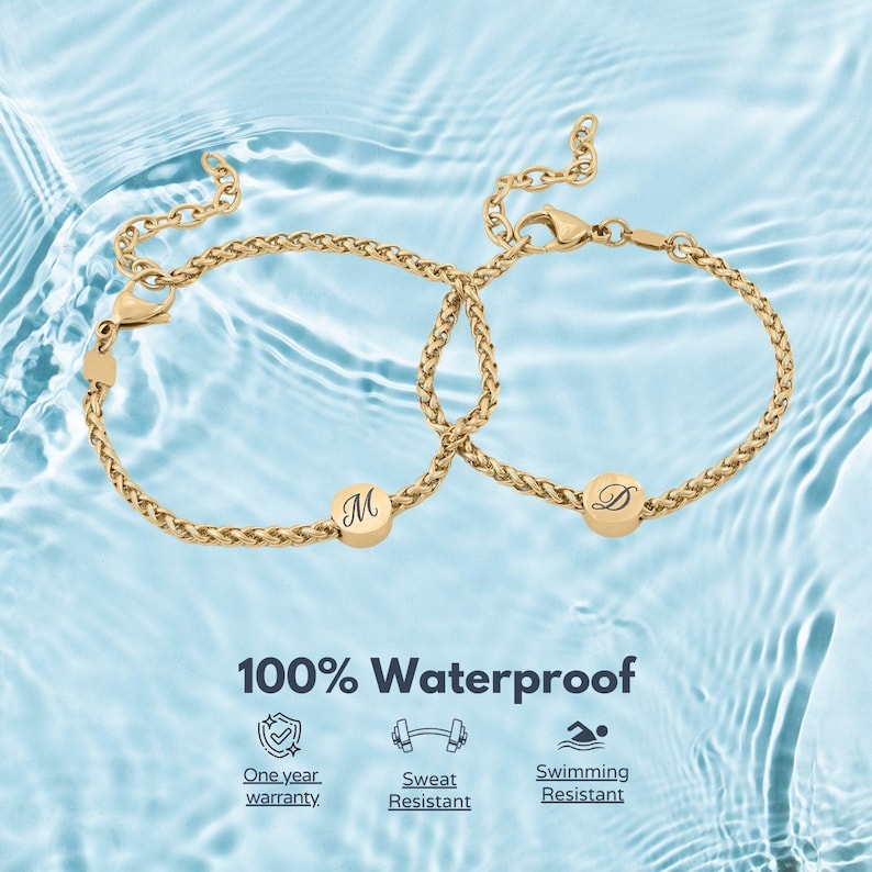Forever Connected - Engraved Initial Stainless Steel Couple Bracelet Set