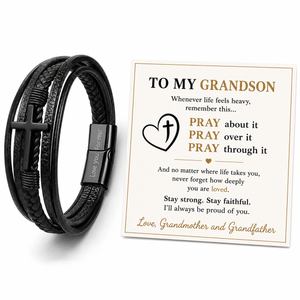 To My Grandson - Cross Leather Bracelet - Love You Forever Engraving