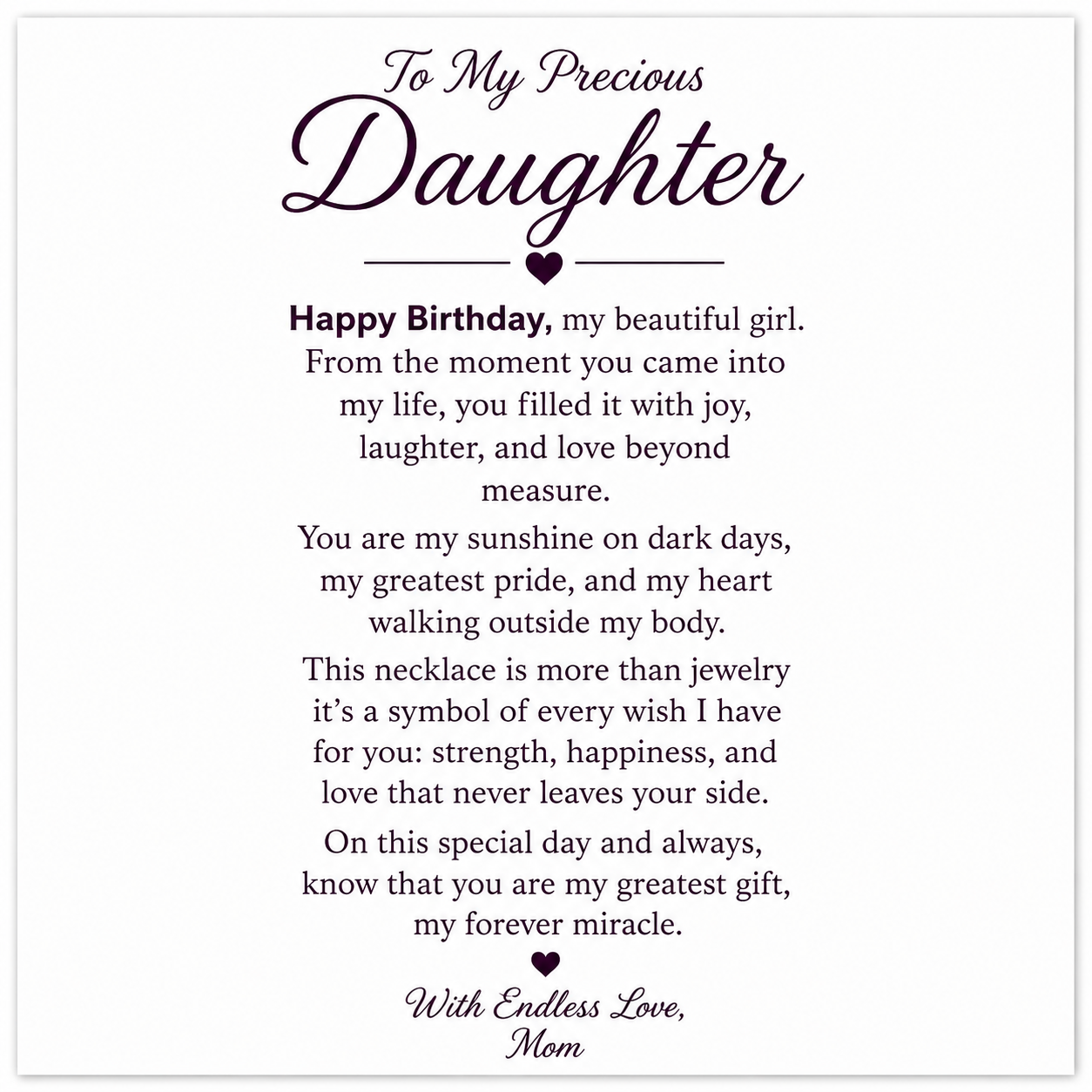 Happy Birthday Dear Daughter Bound by Love Necklace - Today and always