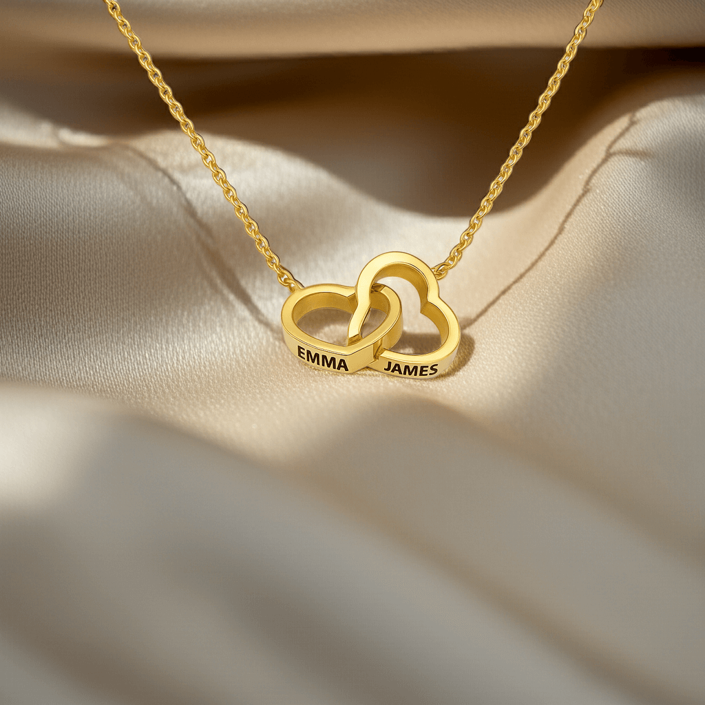 Interlocking Hearts Name Necklace - Mother and  Daughter