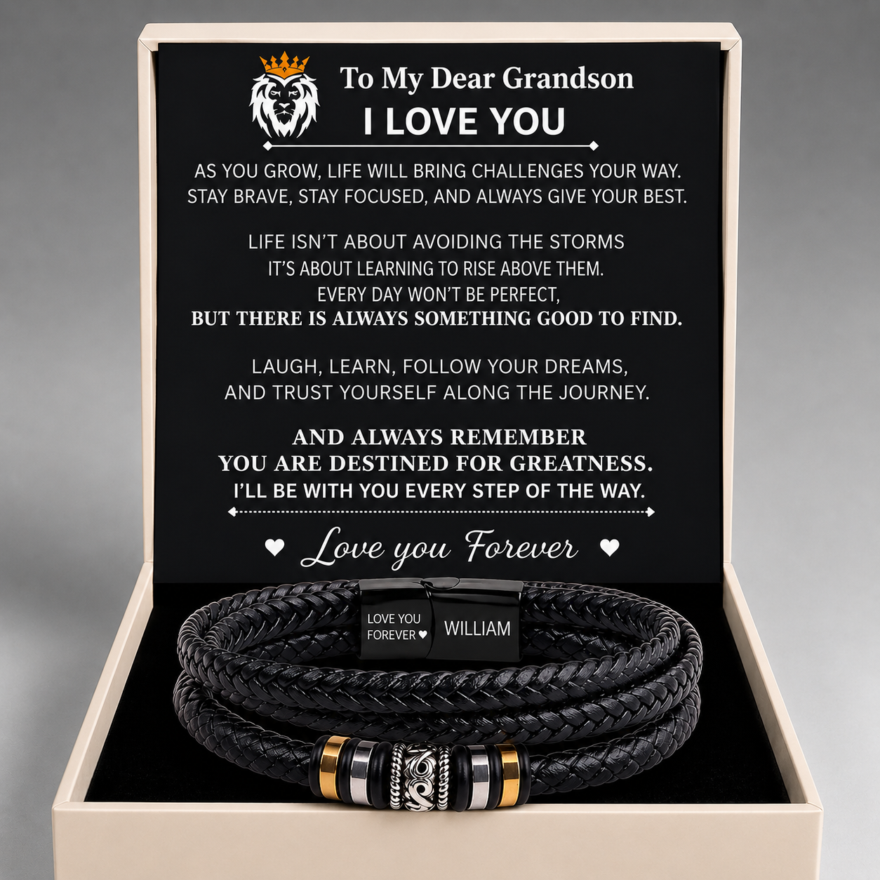 To My Grandson Personalised  name Love You Forever Bracelet