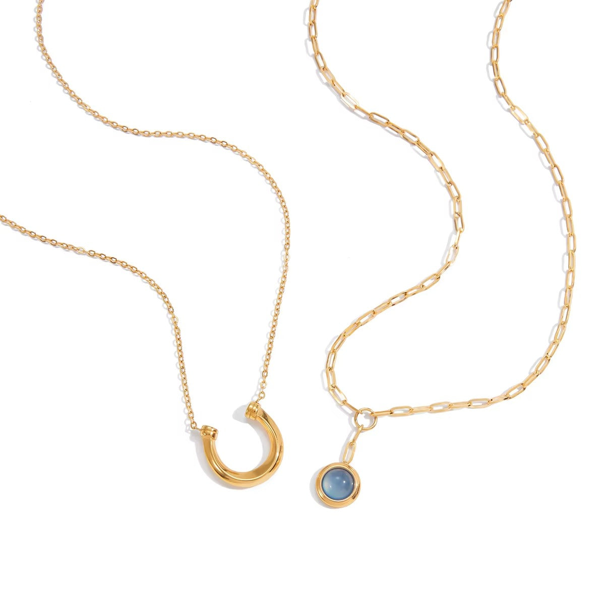 Gift for Mum - Eternal Bond Double Pendant Necklace - Gold Ring and Blue Resin Pendant