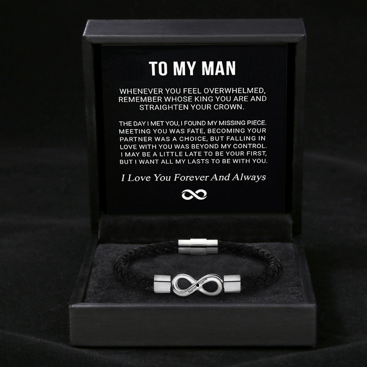 To My Man – Forever & Always Infinity Bracelet with Engraving