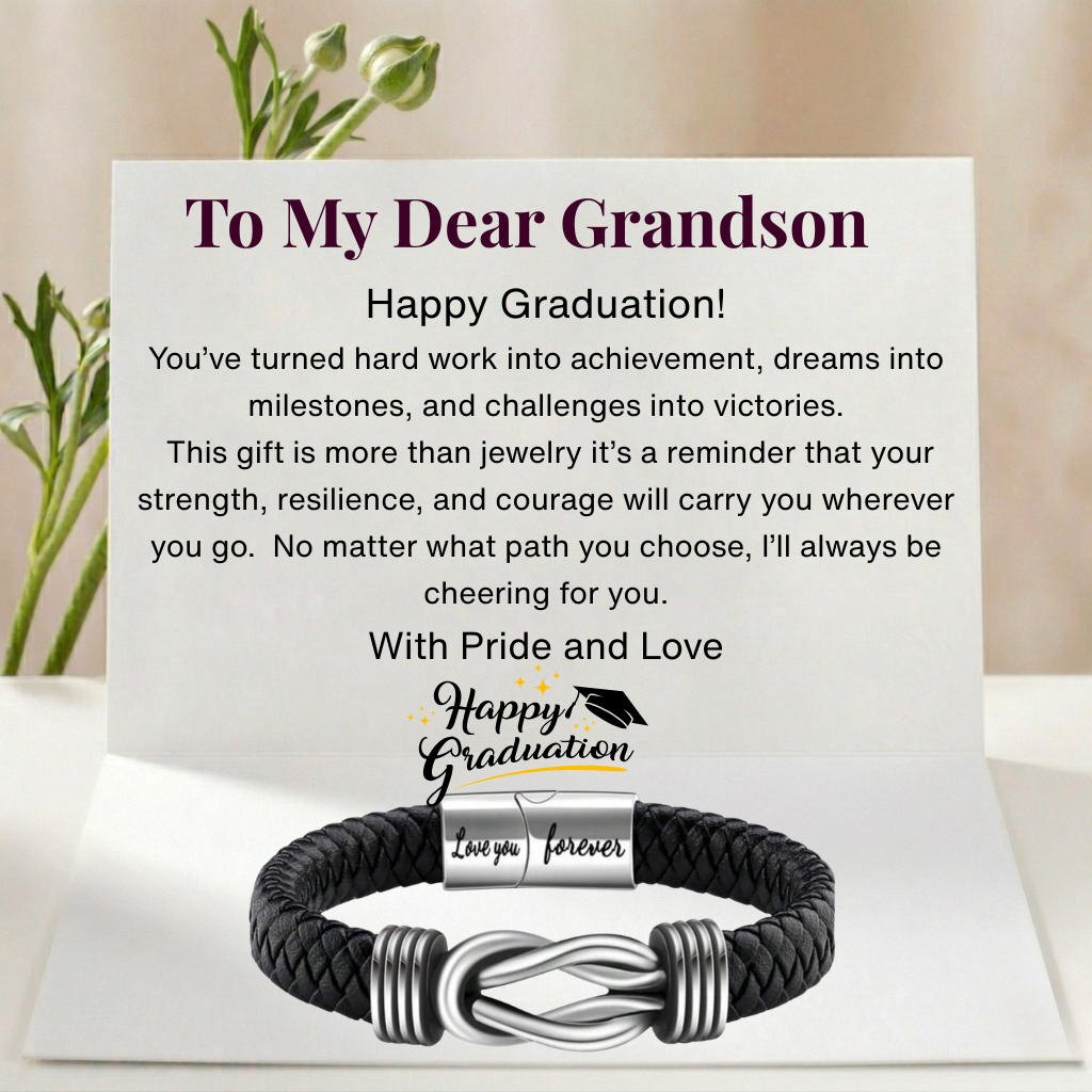 Happy Graduation Dear Grandson Bound by Strength Bracelet - Proud of Your Journey