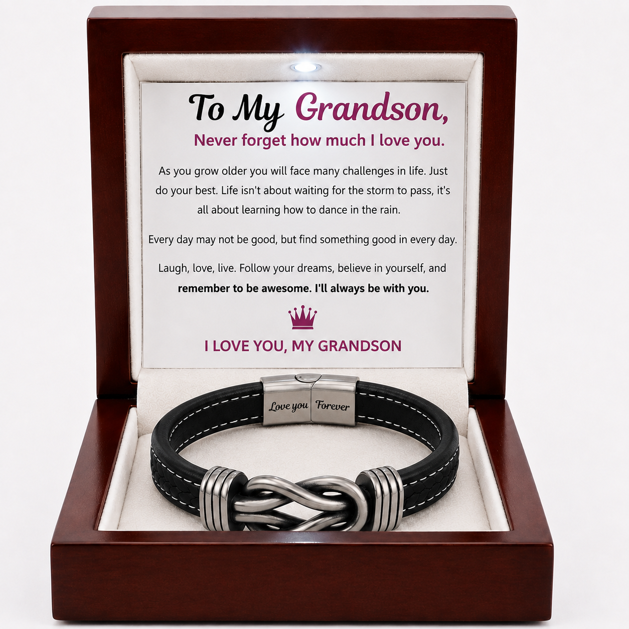 To My Grandson – Bold Steps Infinity Bracelet Engraved Love You Forever - Vintage Finish