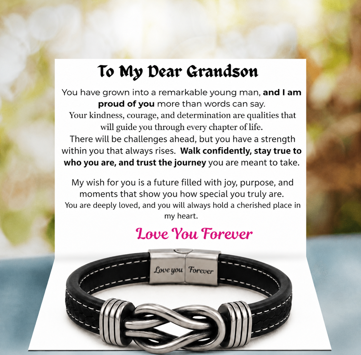 To My Grandson – Bold Steps Infinity Bracelet Engraved Love You Forever - Vintage Finish