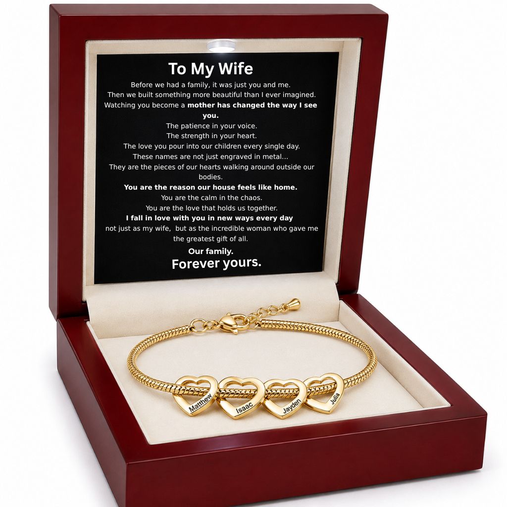 To My Wife – All My Loves Personalised Heart Bracelet (Engraved Names)