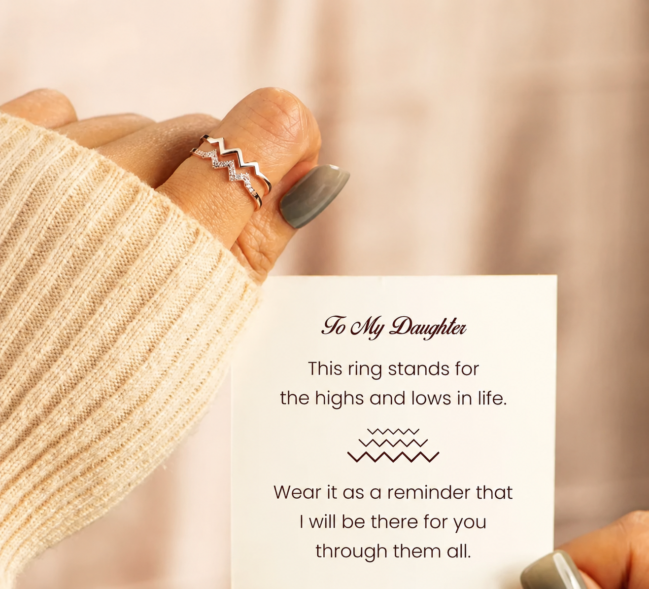 To Daughter Highs and Lows Ring with Love From Mum and Card