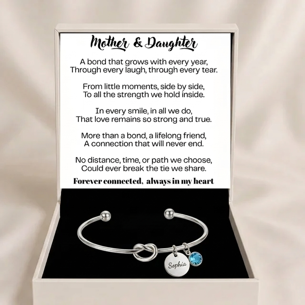 To My Daughter - Personalised Initial & Birthstone Infinity Cuff Bracelet