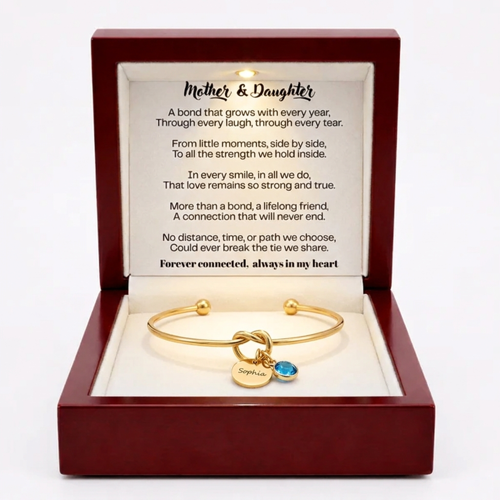 To My Daughter - Personalised Initial & Birthstone Infinity Cuff Bracelet