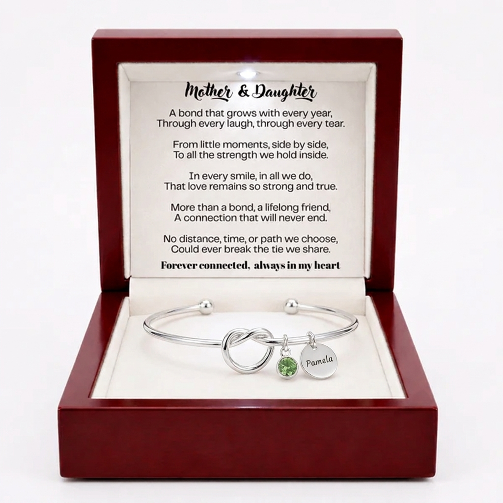 To My Daughter - Personalised Initial & Birthstone Infinity Cuff Bracelet