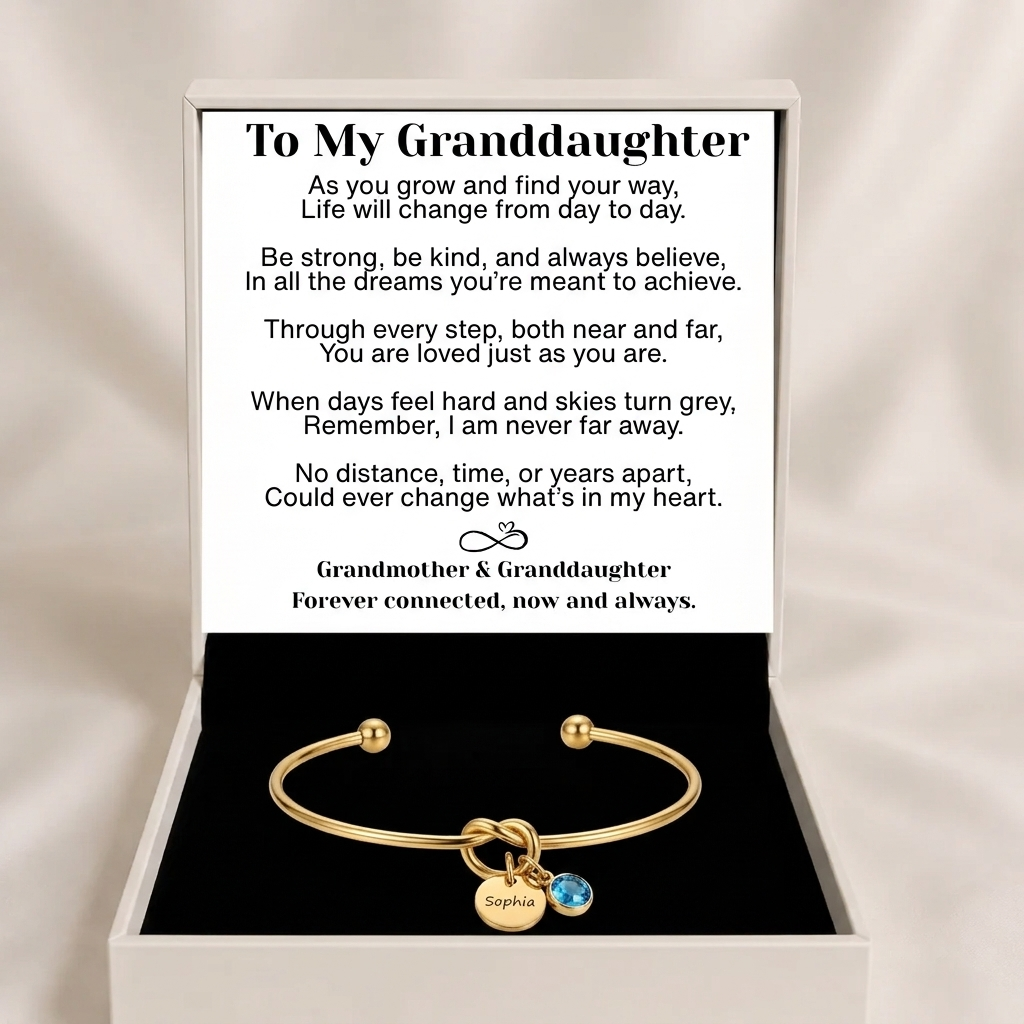 To My Granddaughter - Personalised Initial & Birthstone Infinity Cuff Bracelet