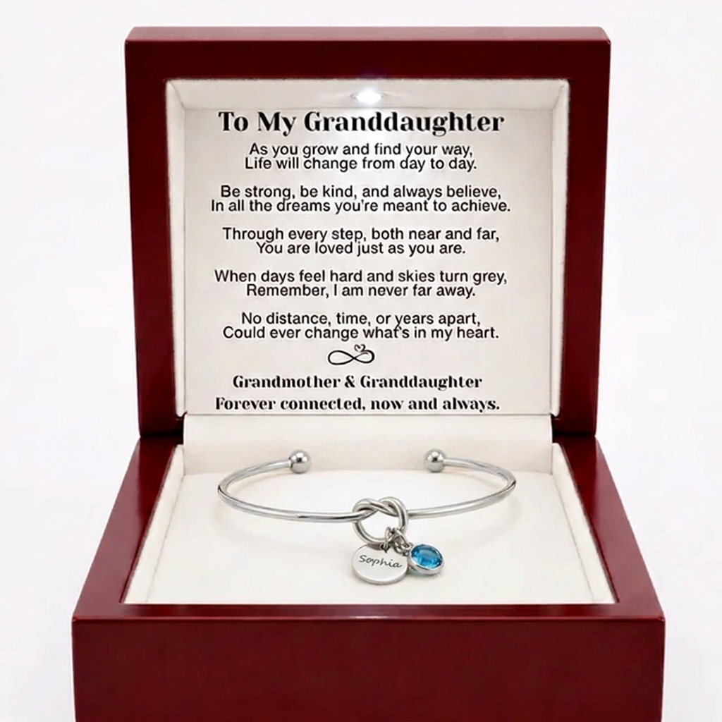 To My Granddaughter - Personalised Initial & Birthstone Infinity Cuff Bracelet