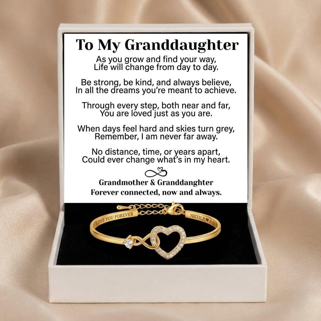 To My Granddaughter Infinity Heart Bracelet Linked Forever From Grandmother - Engraved Names