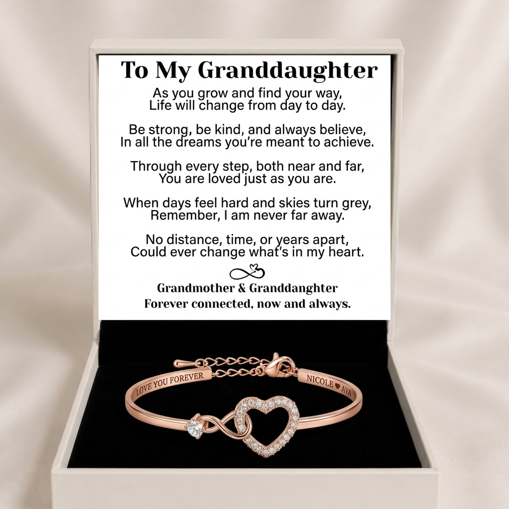 To My Granddaughter Infinity Heart Bracelet Linked Forever From Grandmother - Engraved Names