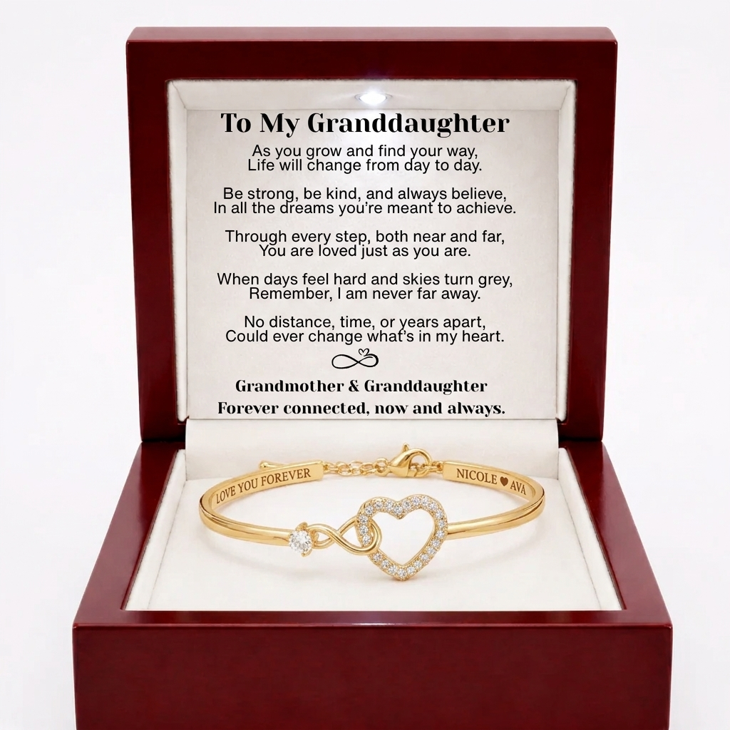 To My Granddaughter Infinity Heart Bracelet Linked Forever From Grandmother - Engraved Names