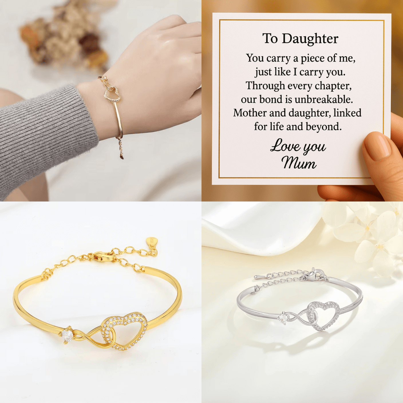 To My Daughter Infinity Heart Bracelet -  Linked forever - from Mum