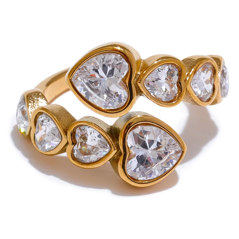 Hearts That Sparkle - A Dainty Gold Ring with Cascading Hearts