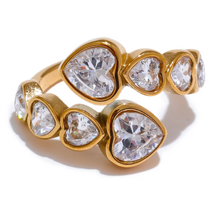 Hearts That Sparkle - A Dainty Gold Ring with Cascading Hearts
